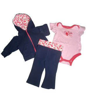 Yoga Sprout 3 Piece Set Outfit Bodysuit Hoodie Jacket Pant 3-6 Months Baby Girls
